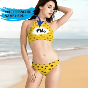 Custom Womens Bikini Sets Swimsuit with French Bulldog Name