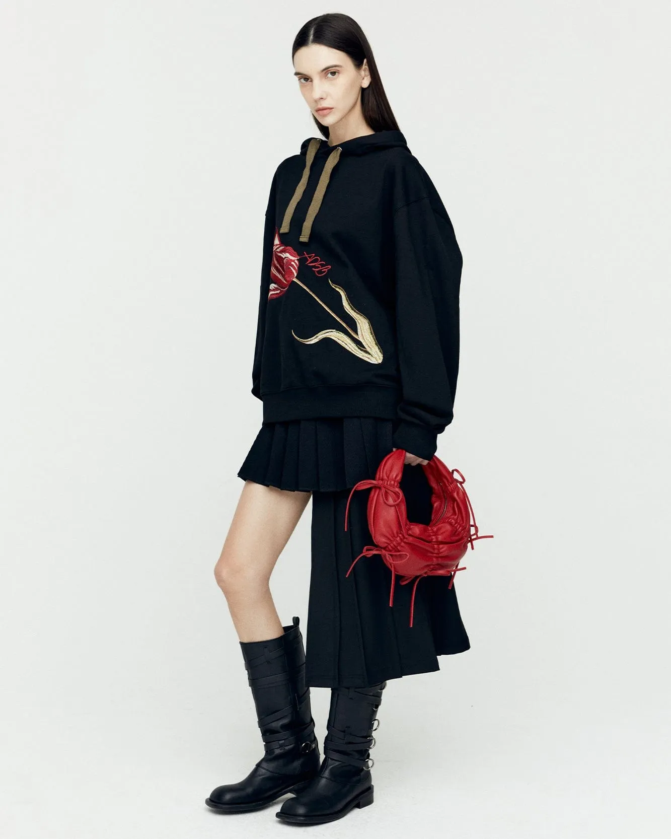 DOUBLE PLEATED WRAP SKIRT apa772w(BLACK)