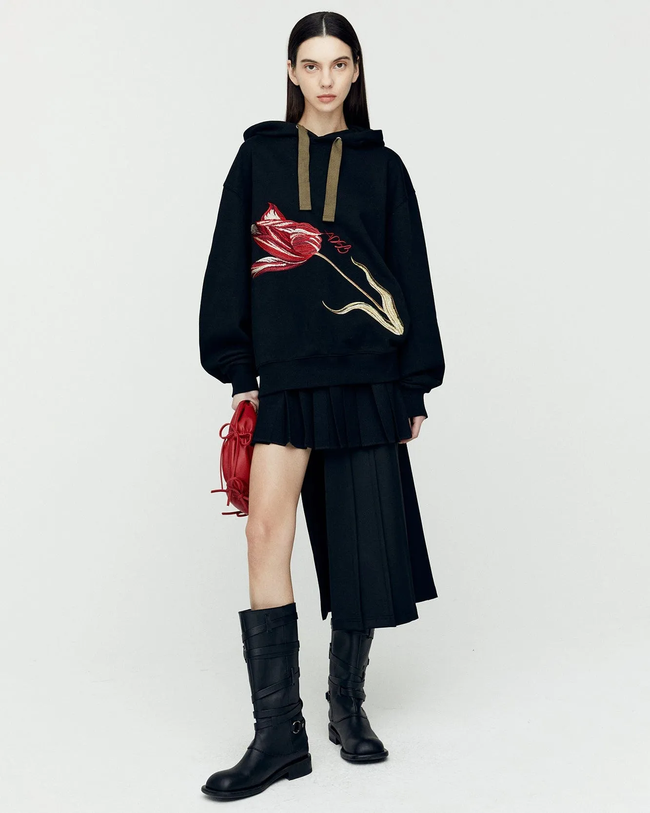DOUBLE PLEATED WRAP SKIRT apa772w(BLACK)