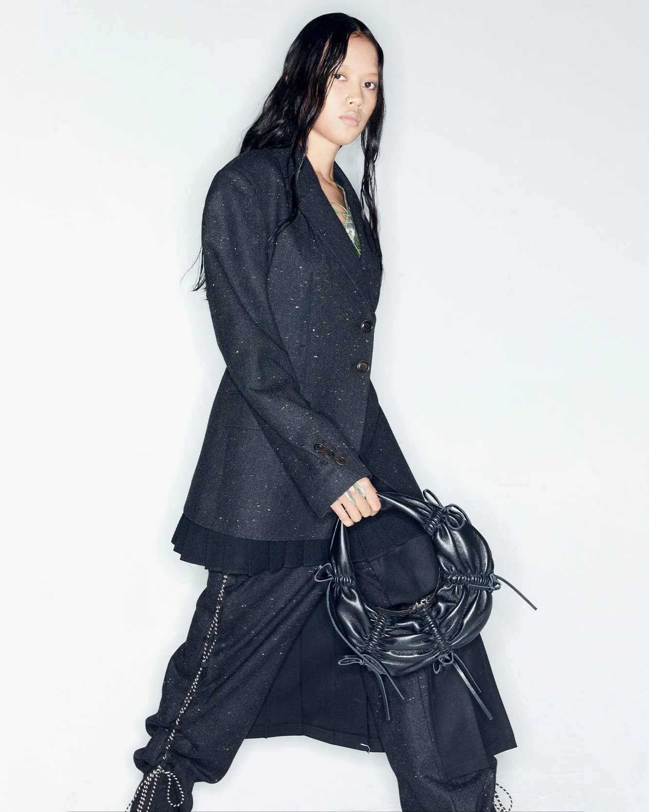 DOUBLE PLEATED WRAP SKIRT apa772w(BLACK)