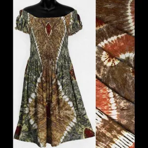 Earthy Tie-Dye Short Sleeve Sarong Dress