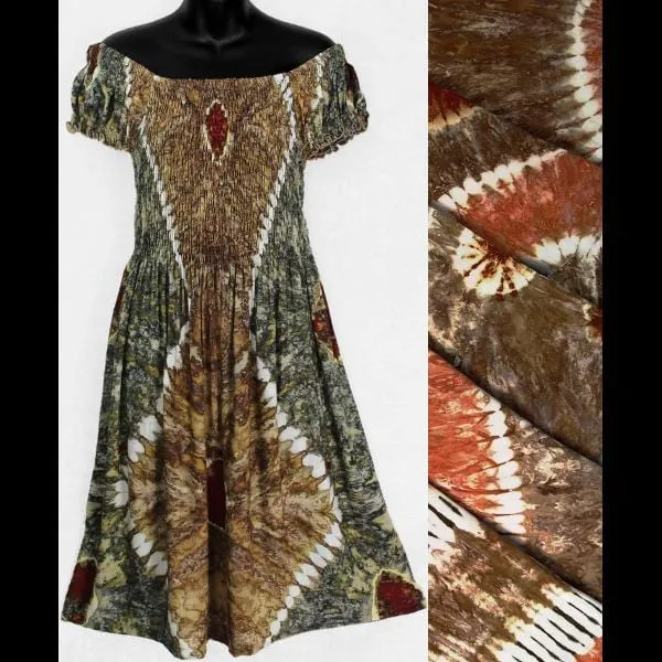 Earthy Tie-Dye Short Sleeve Sarong Dress