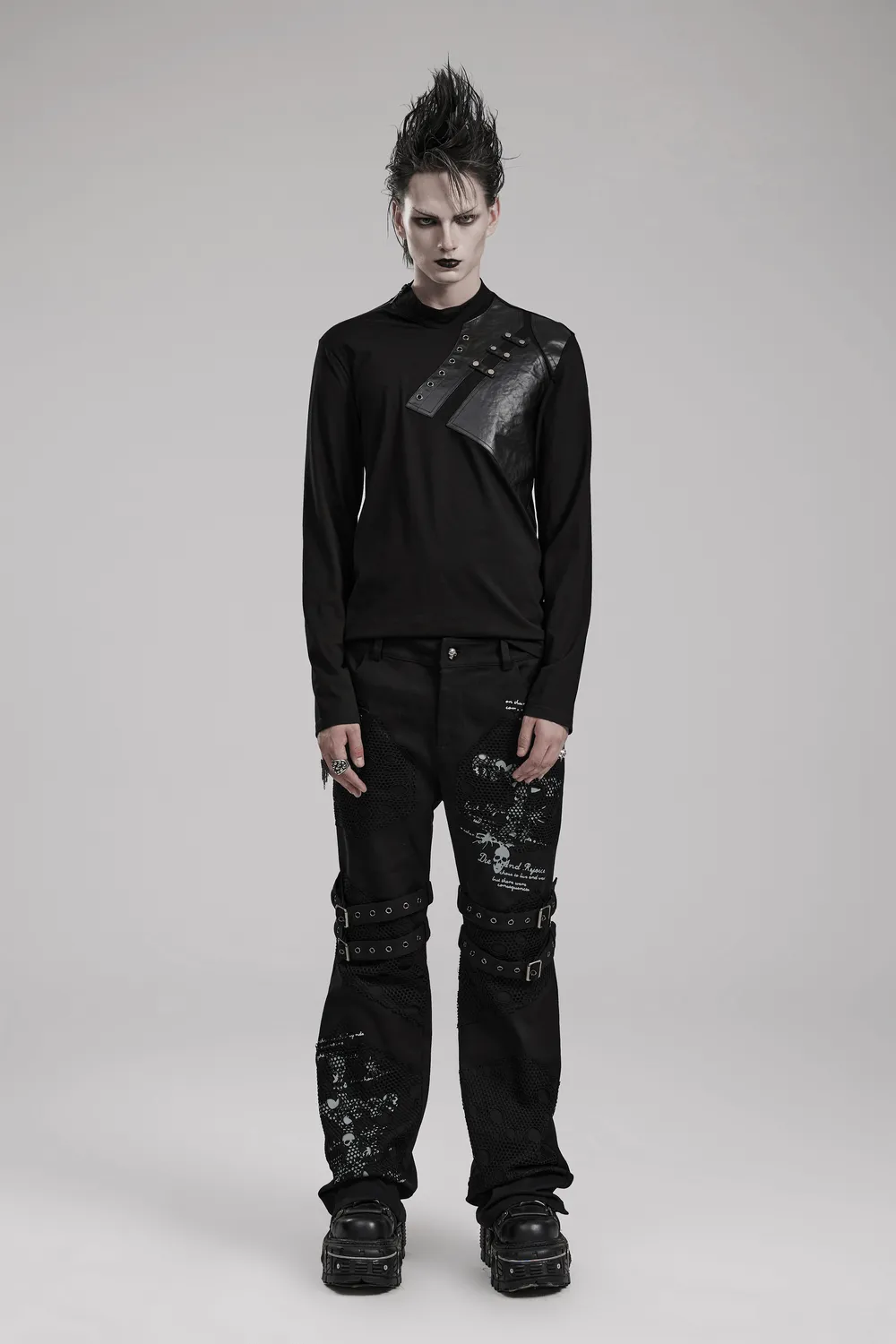 Edgy Male Metal Accented Long Sleeves Sweatshirt
