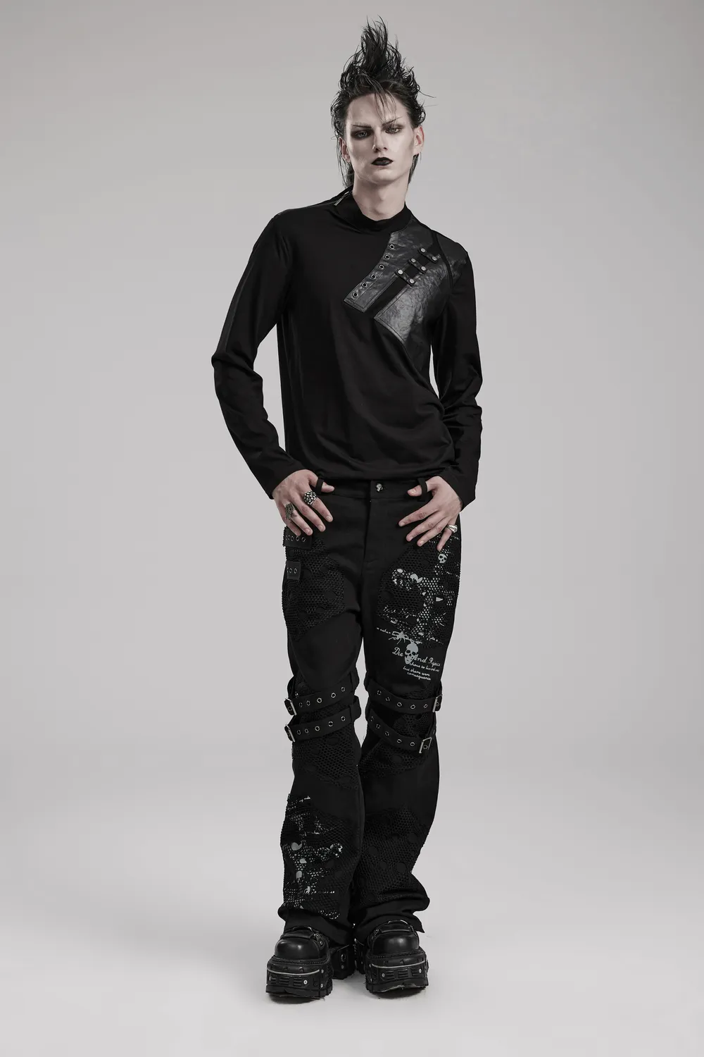 Edgy Male Metal Accented Long Sleeves Sweatshirt