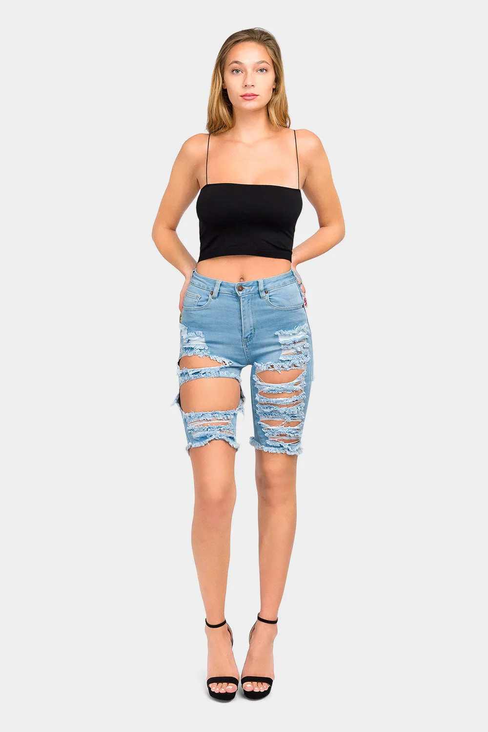 Extreme Distressed Skinny Bermuda Shorts