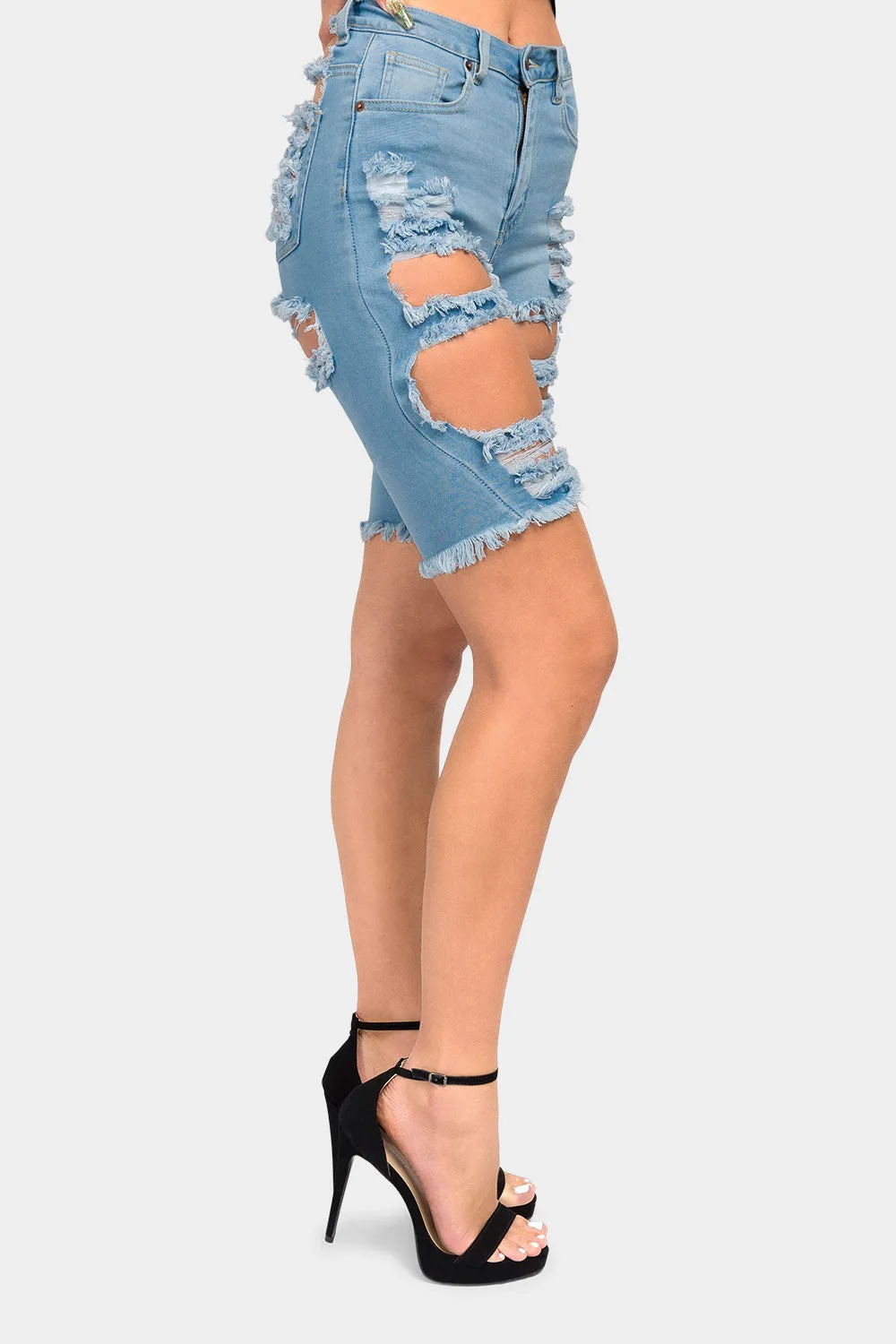 Extreme Distressed Skinny Bermuda Shorts