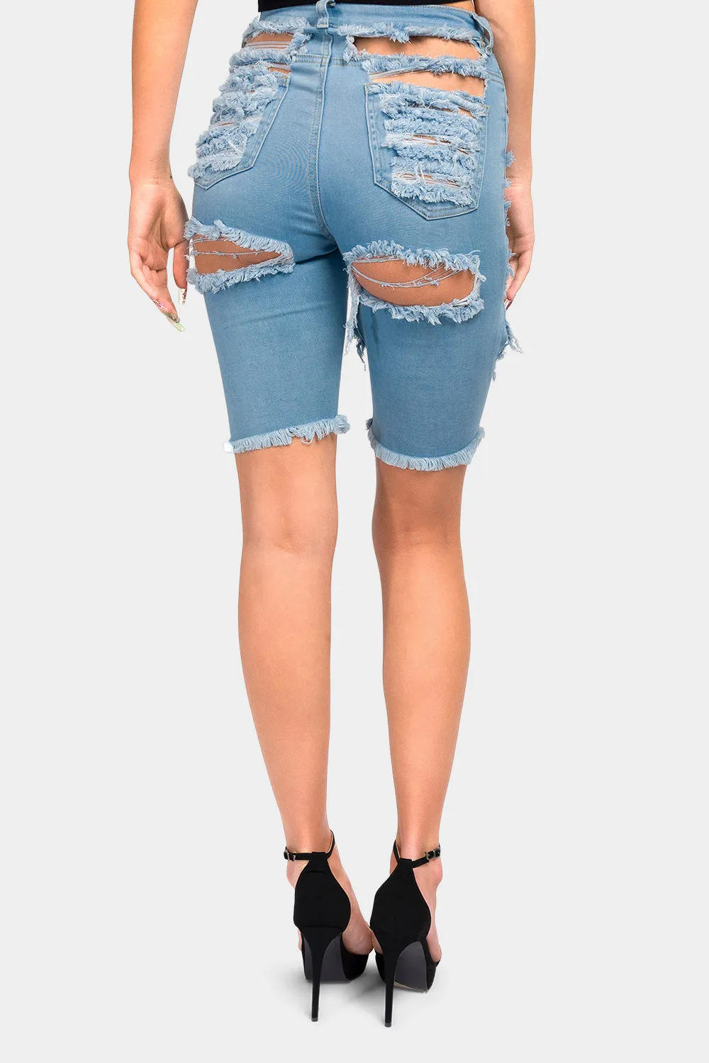 Extreme Distressed Skinny Bermuda Shorts