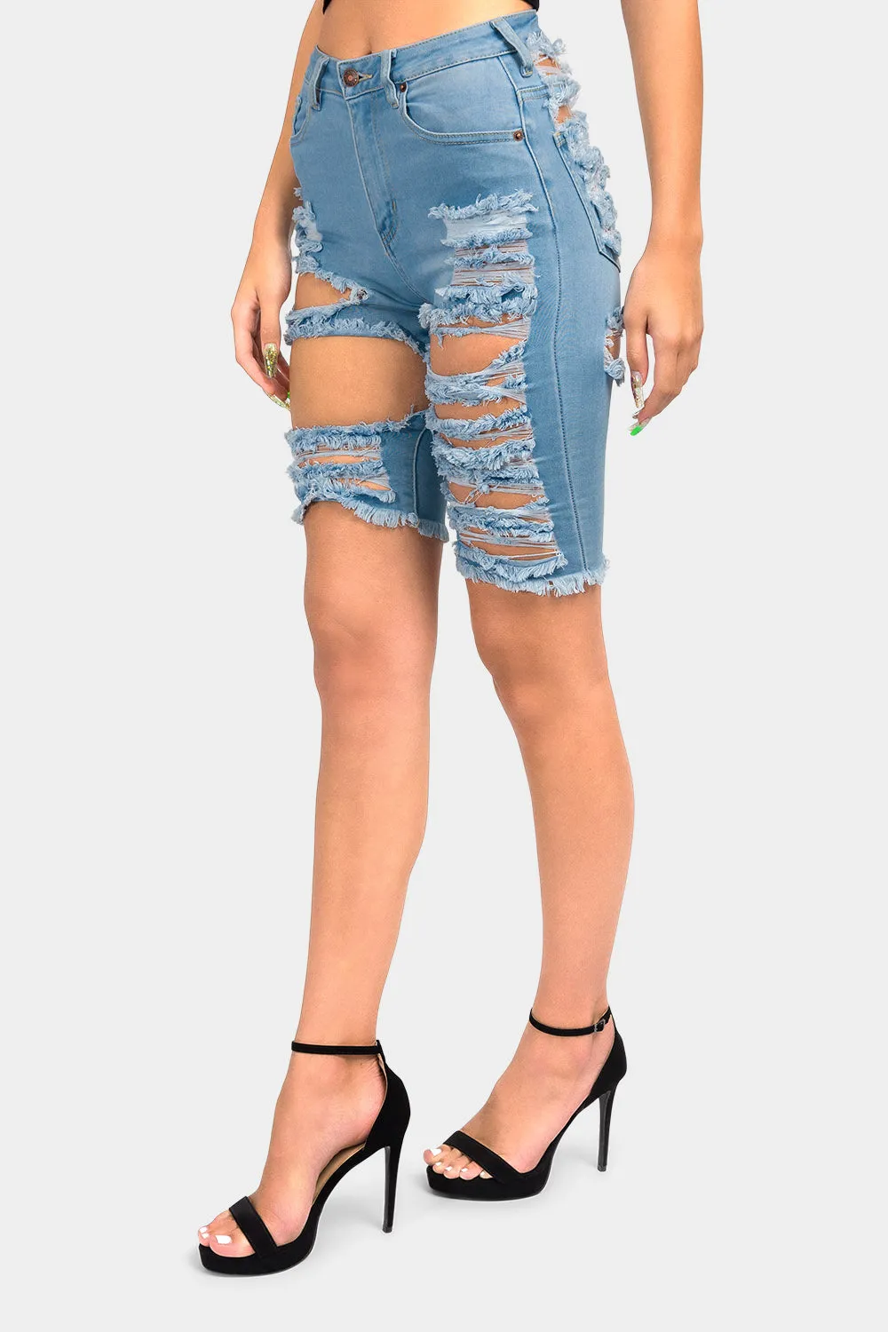 Extreme Distressed Skinny Bermuda Shorts