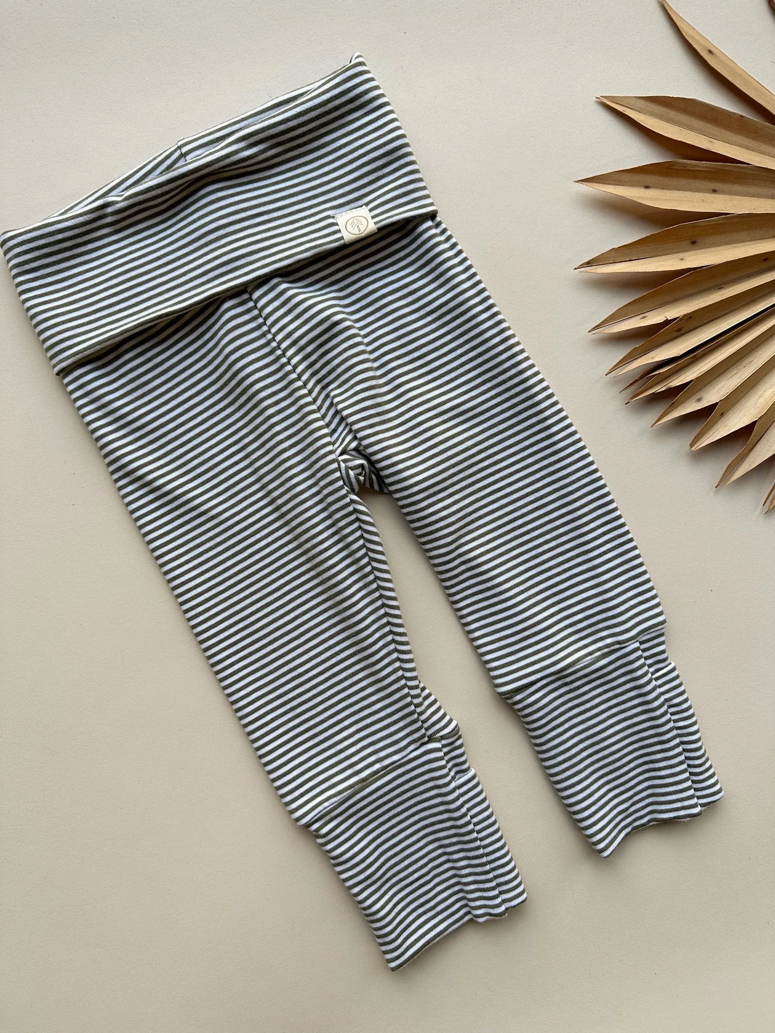 Fold-Over Footie Bamboo/Organic Cotton Leggings | Olive Stripe