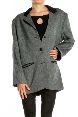 Gray Herringbone Blazer with Black Trim