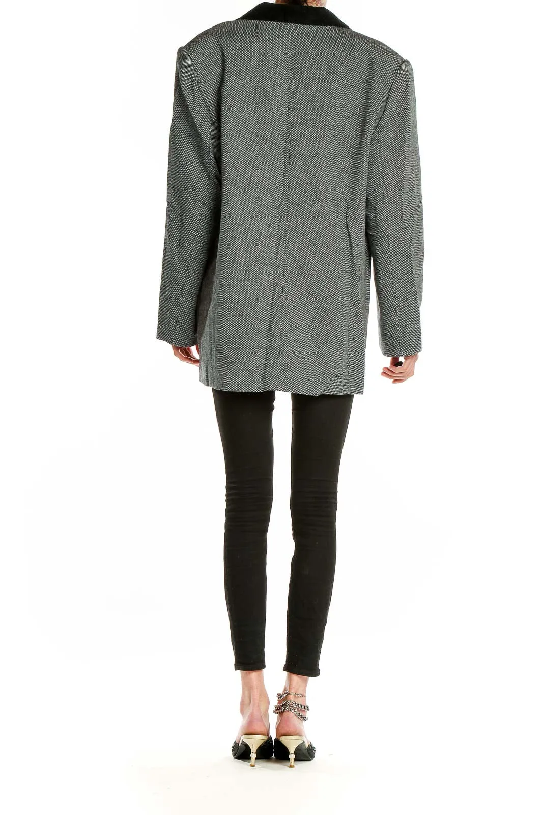 Gray Herringbone Blazer with Black Trim