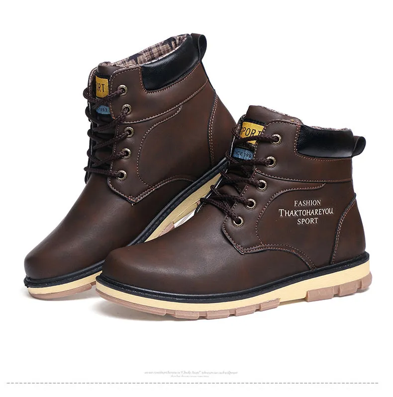 Keep Warm Men Winter Boots High Quality pu Leather Wear Resisting Casual Shoes Working Fashion Men Boots