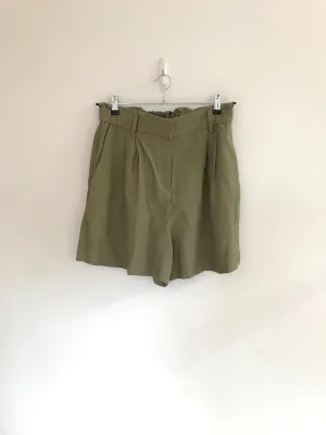 Khaki Paperbag Shorts, H&M, Size 14, 16 (Polyester, Polyester, Viscose)