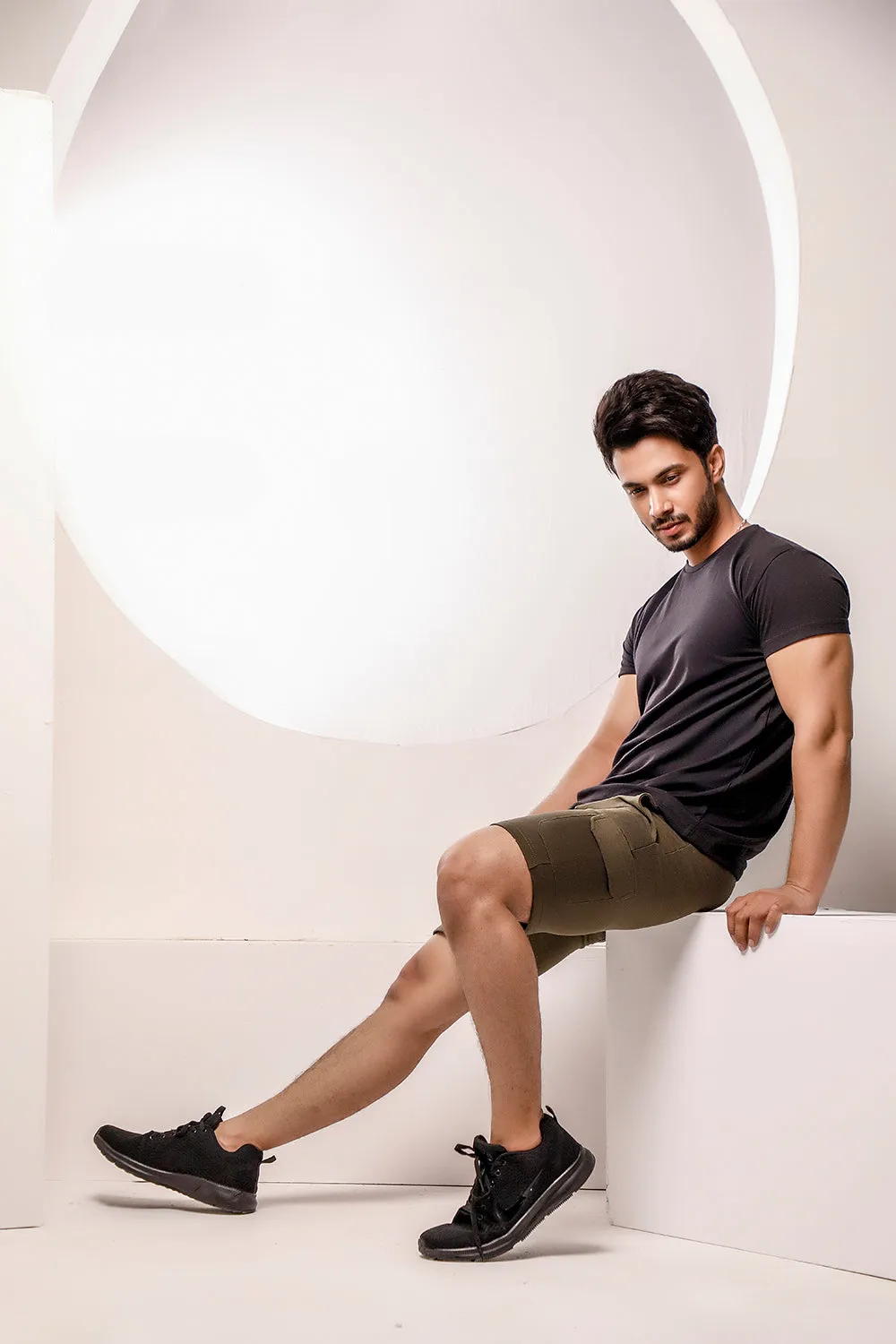 Khaki Sweat Shorts With Cargo Pockets