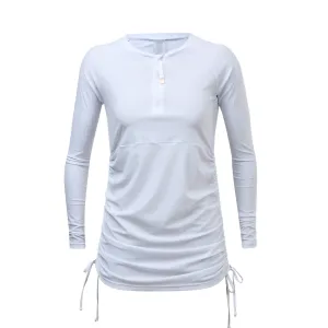 Ladies White Ruched LS Swim Dress