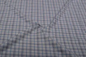 Light Gray & Blue Checks Brushed Cotton Fabric