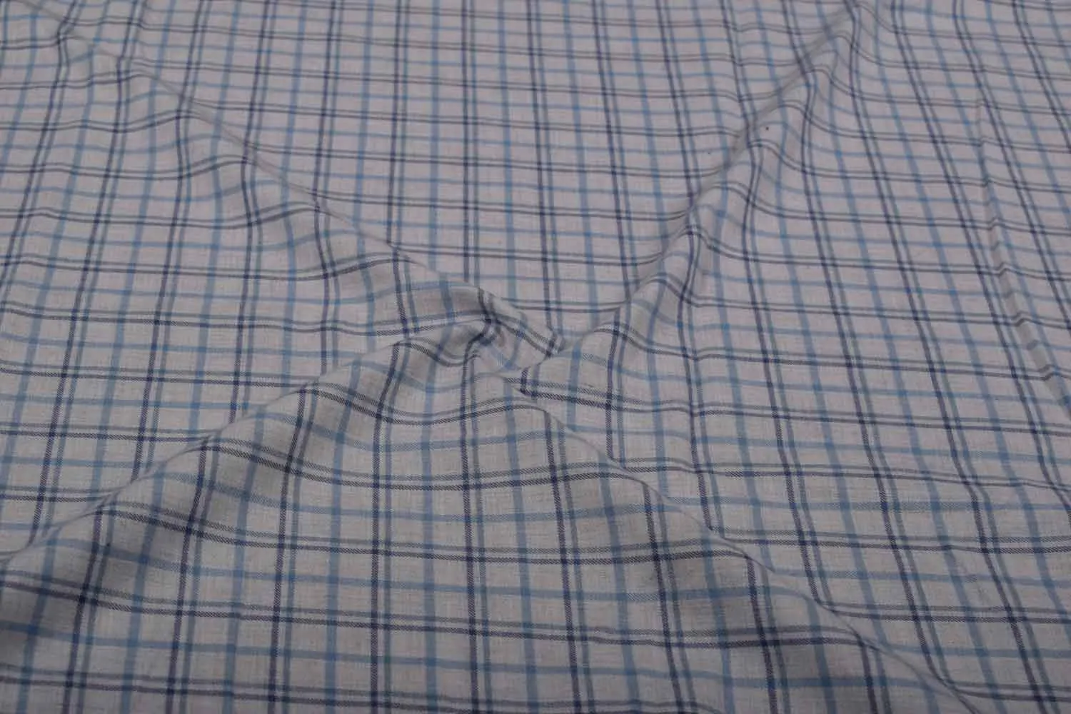 Light Gray & Blue Checks Brushed Cotton Fabric