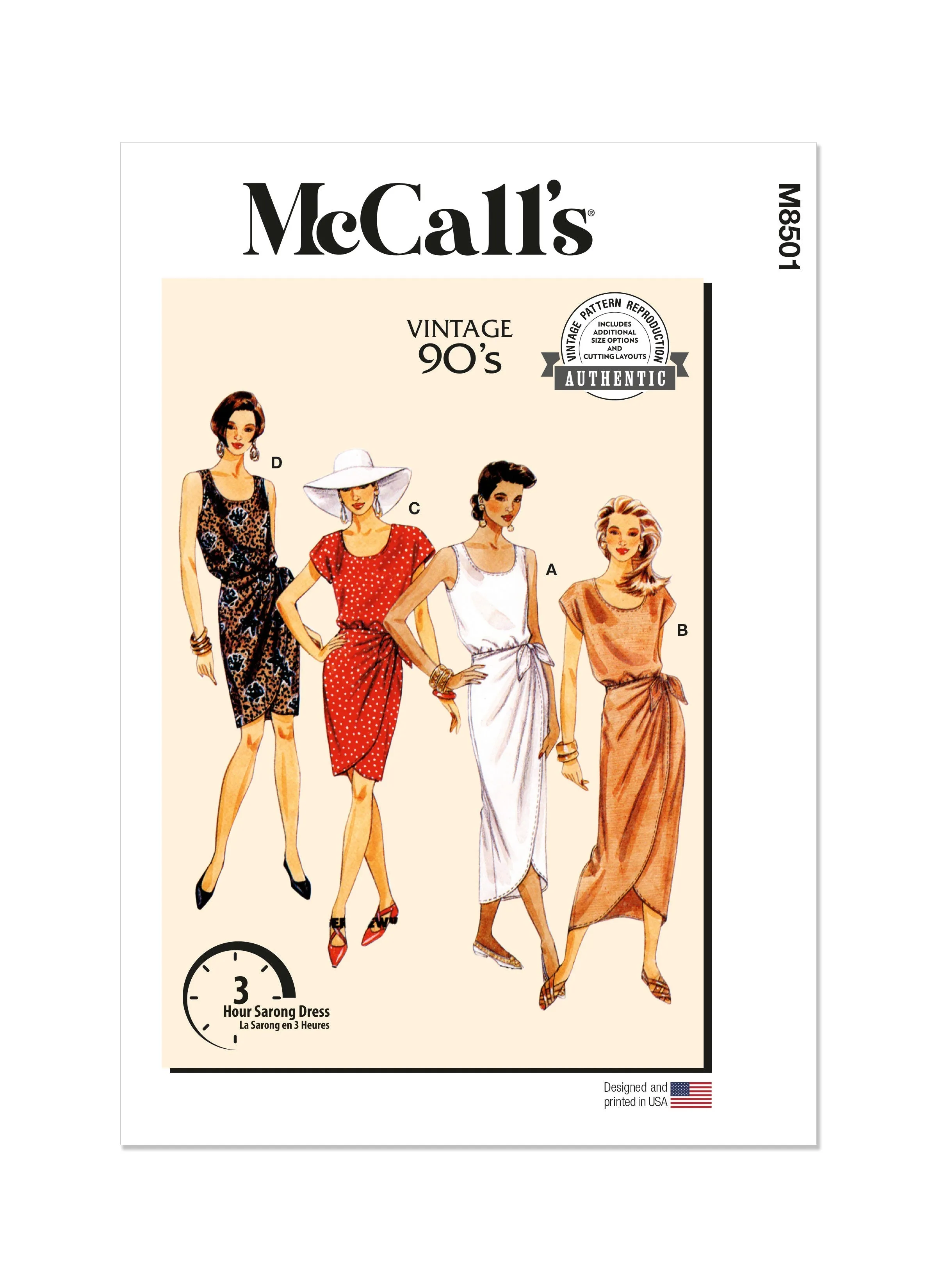 McCall's sewing pattern 8501 Mock Sarong Dress in Two Lengths