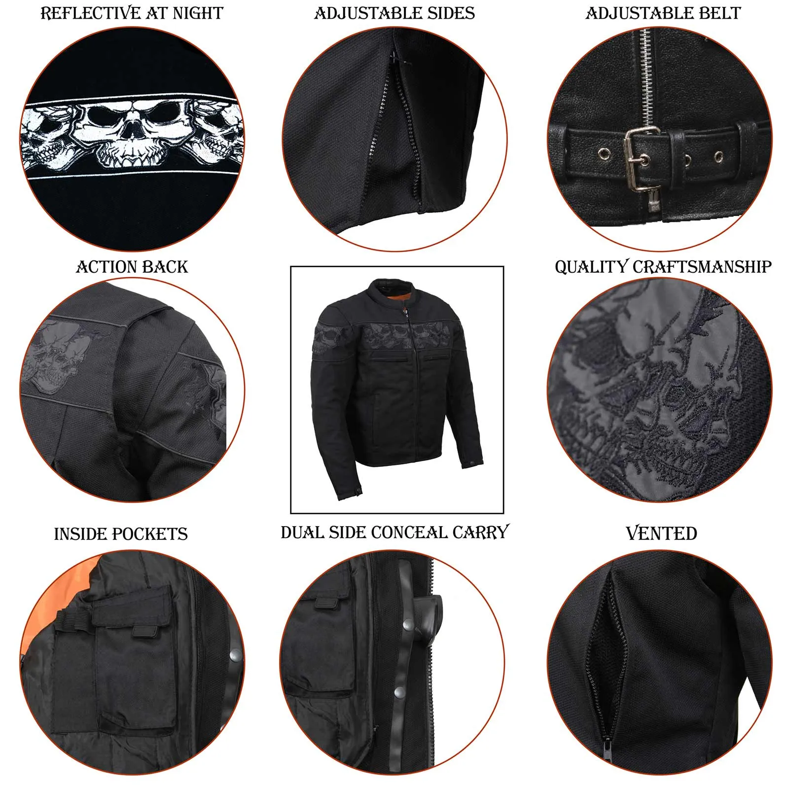 Milwaukee Leather MPM1730 Black Padded Textile Motorcycle Jacket for