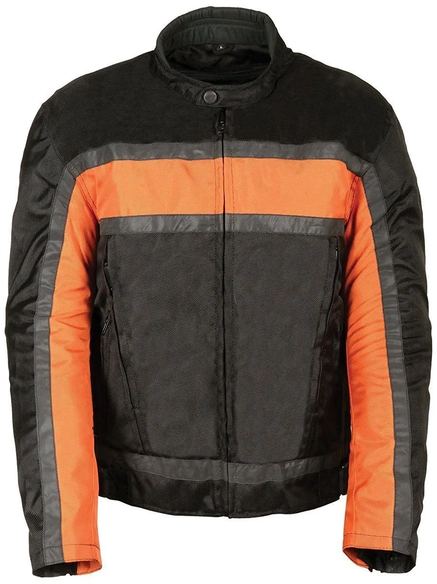 Milwaukee Leather SH2095 Men's Reflective Striping Black/Orange Textile Jacket