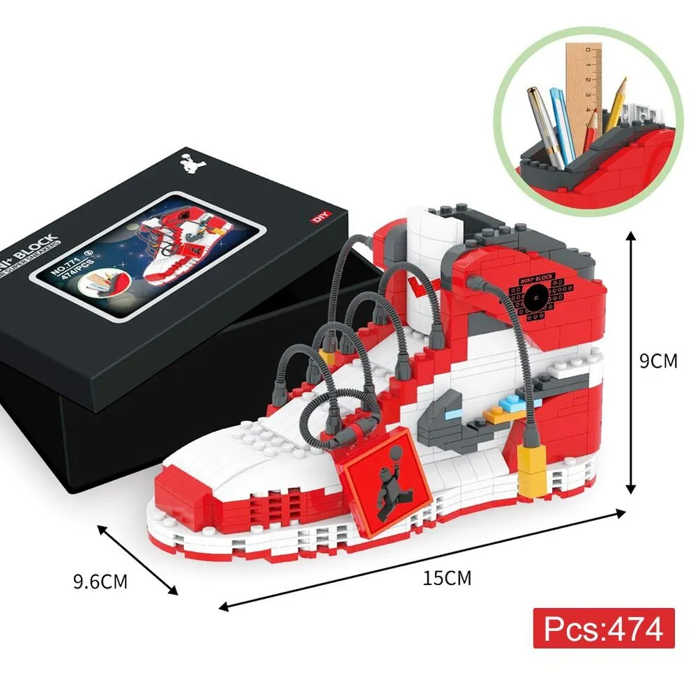 MOC NON  Sport Basketball Shoes Building Blocks Sneakers Models Pen Container DIY Mini Bricks Pencil-Box toys  Boy Stationery