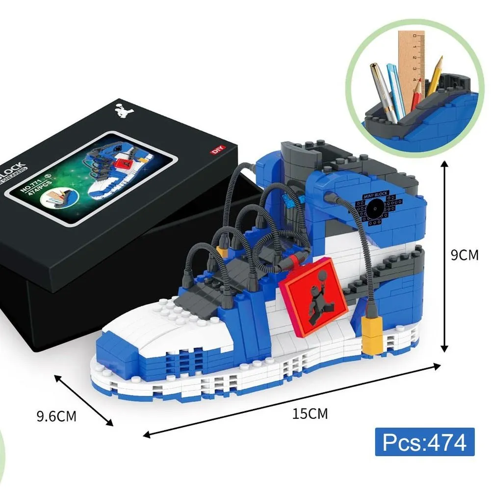 MOC NON  Sport Basketball Shoes Building Blocks Sneakers Models Pen Container DIY Mini Bricks Pencil-Box toys  Boy Stationery