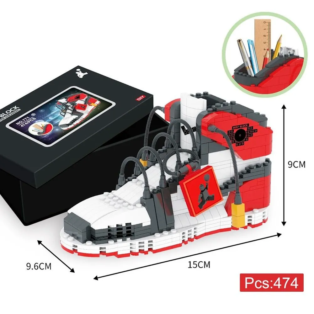 MOC NON  Sport Basketball Shoes Building Blocks Sneakers Models Pen Container DIY Mini Bricks Pencil-Box toys  Boy Stationery
