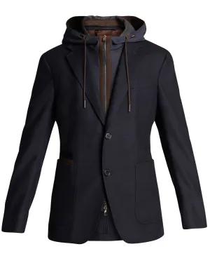 Navy Cashmere Sportcoat with Detachable Hooded Bib
