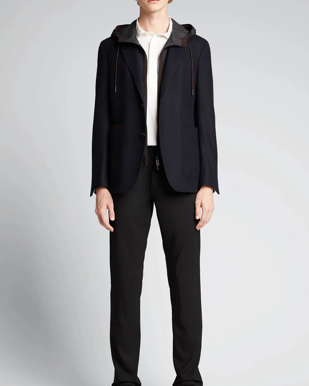Navy Cashmere Sportcoat with Detachable Hooded Bib