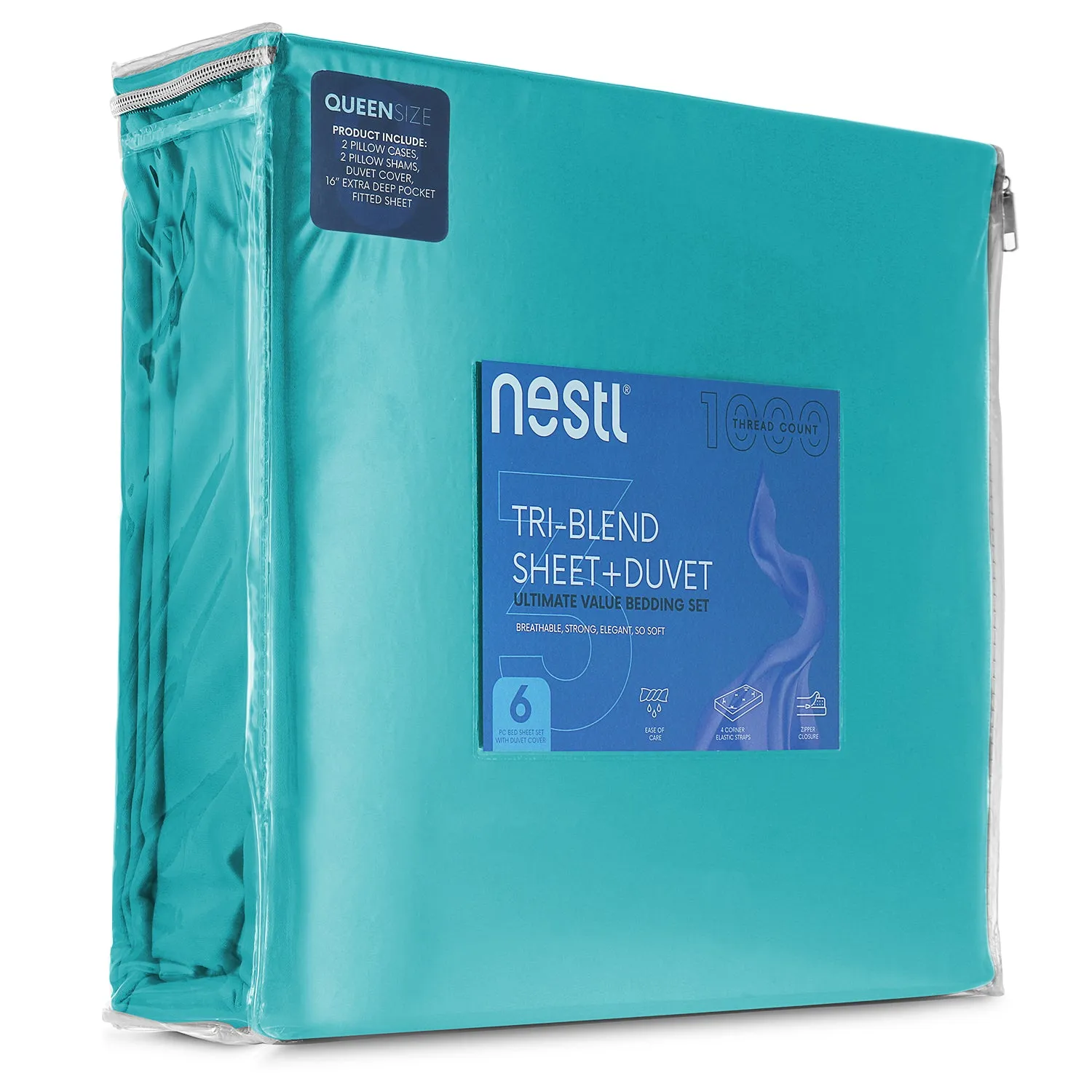 Nestl Bedding Duvet Cover 6-Piece Set - 1000 Thread Count Sheets - Tri Blend Cotton Duvet Cover with Zipper, Deep Pocket Fitted Sheet, 2 Cooling Pillow Cases, 2 Pillow Shams