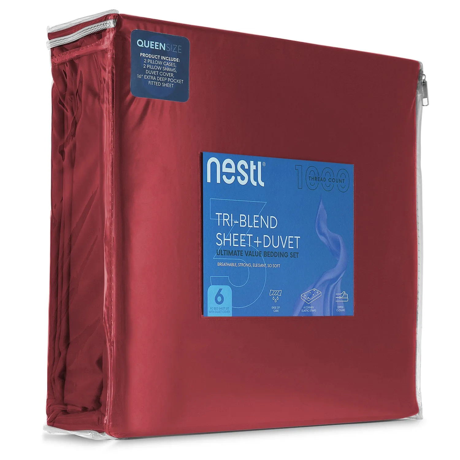 Nestl Bedding Duvet Cover 6-Piece Set - 1000 Thread Count Sheets - Tri Blend Cotton Duvet Cover with Zipper, Deep Pocket Fitted Sheet, 2 Cooling Pillow Cases, 2 Pillow Shams
