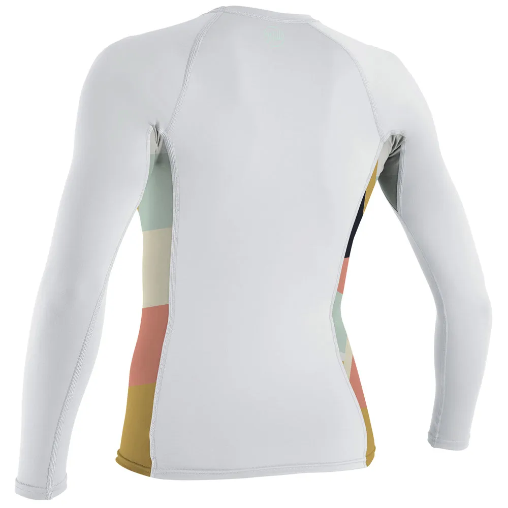 O'Neill Womens Side Print Long Sleeve Rash Guard  - White/Jasmine