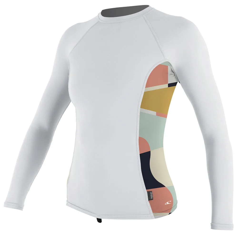 O'Neill Womens Side Print Long Sleeve Rash Guard  - White/Jasmine