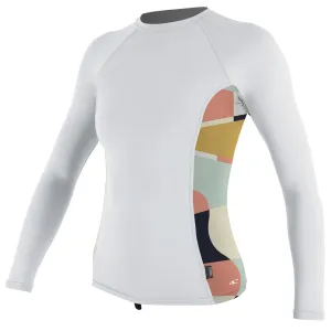 O'Neill Womens Side Print Long Sleeve Rash Guard  - White/Jasmine