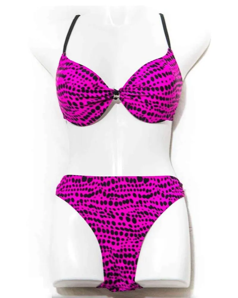Pink Polka Dotted Single Padded Bikini Set - Designer Bikini Set