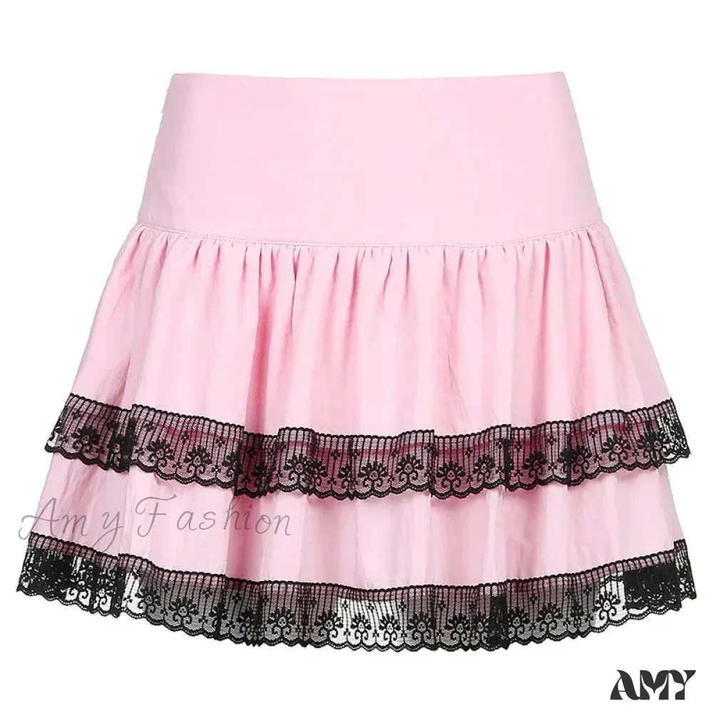 Plaid Skirt Pleated Japanese Cake Lolita Purple Pink Gothic Harajuku