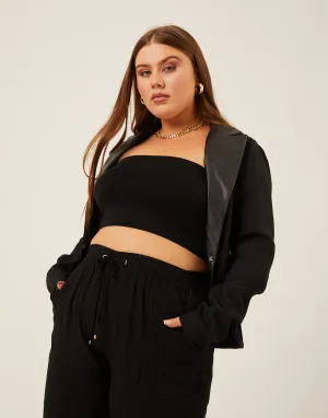 Plus Size Faux Leather Trim Blazer