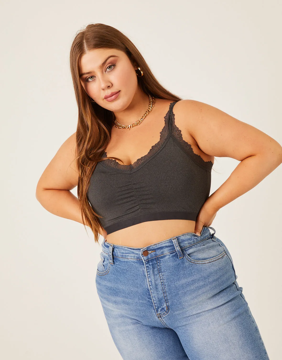 Plus Size Padded Lace Trim Bralette