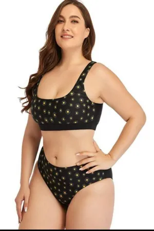 Polka Dot High Waisted Two-Piece Plus Size Bikini Swimsuit