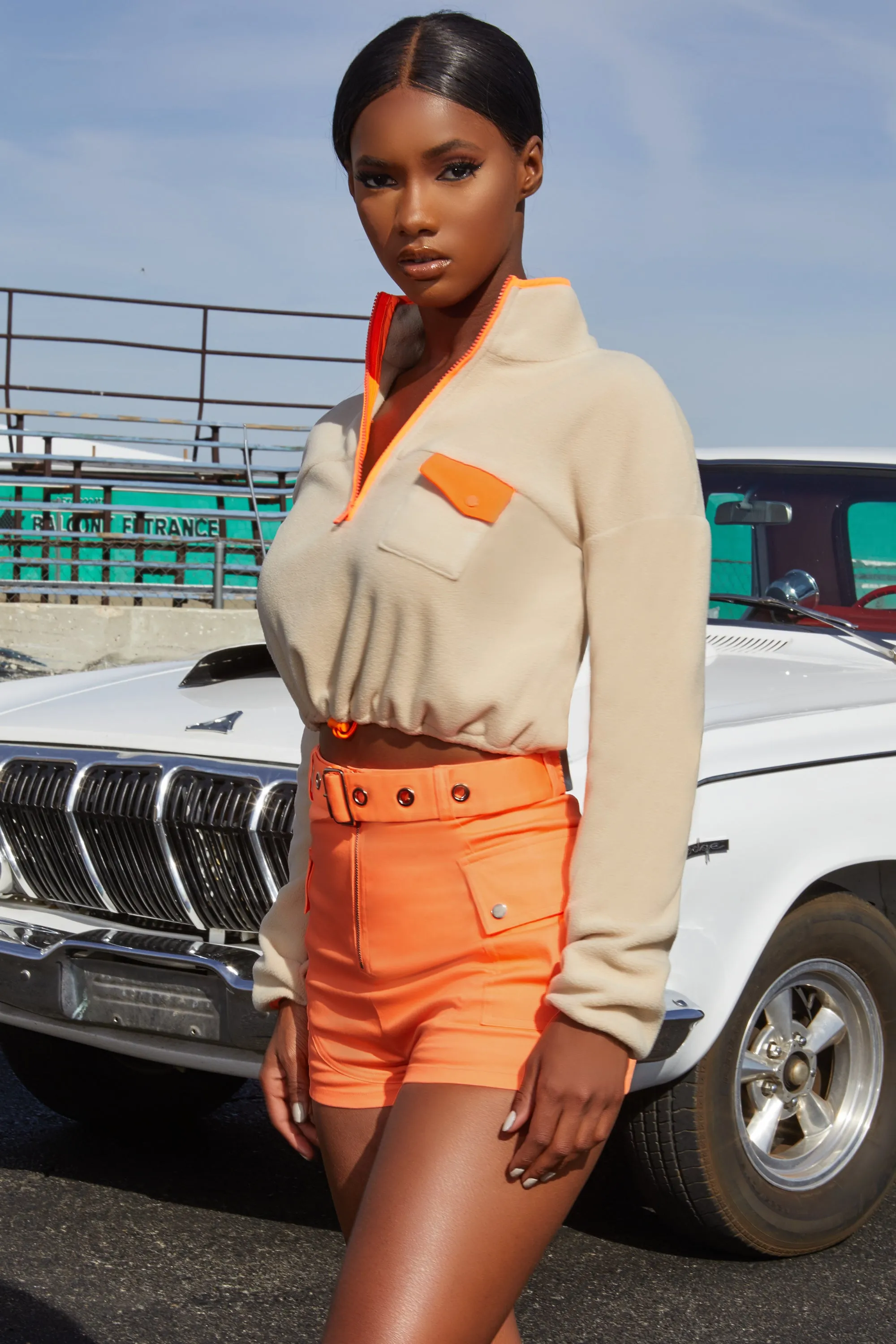 Precious Cargo High Waisted Belted Cargo Shorts in Orange