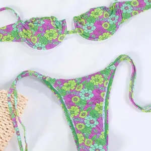 Push Up Bikini Sets String Swimwear Women Floral Print Bikinis