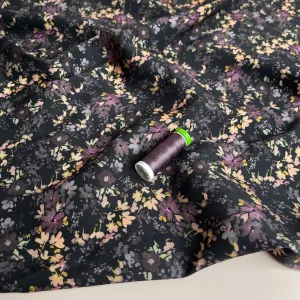 REMNANT 0.63 Metre - Rosella Watercolour Flowers on Black Stretch Viscose Twill Fabric