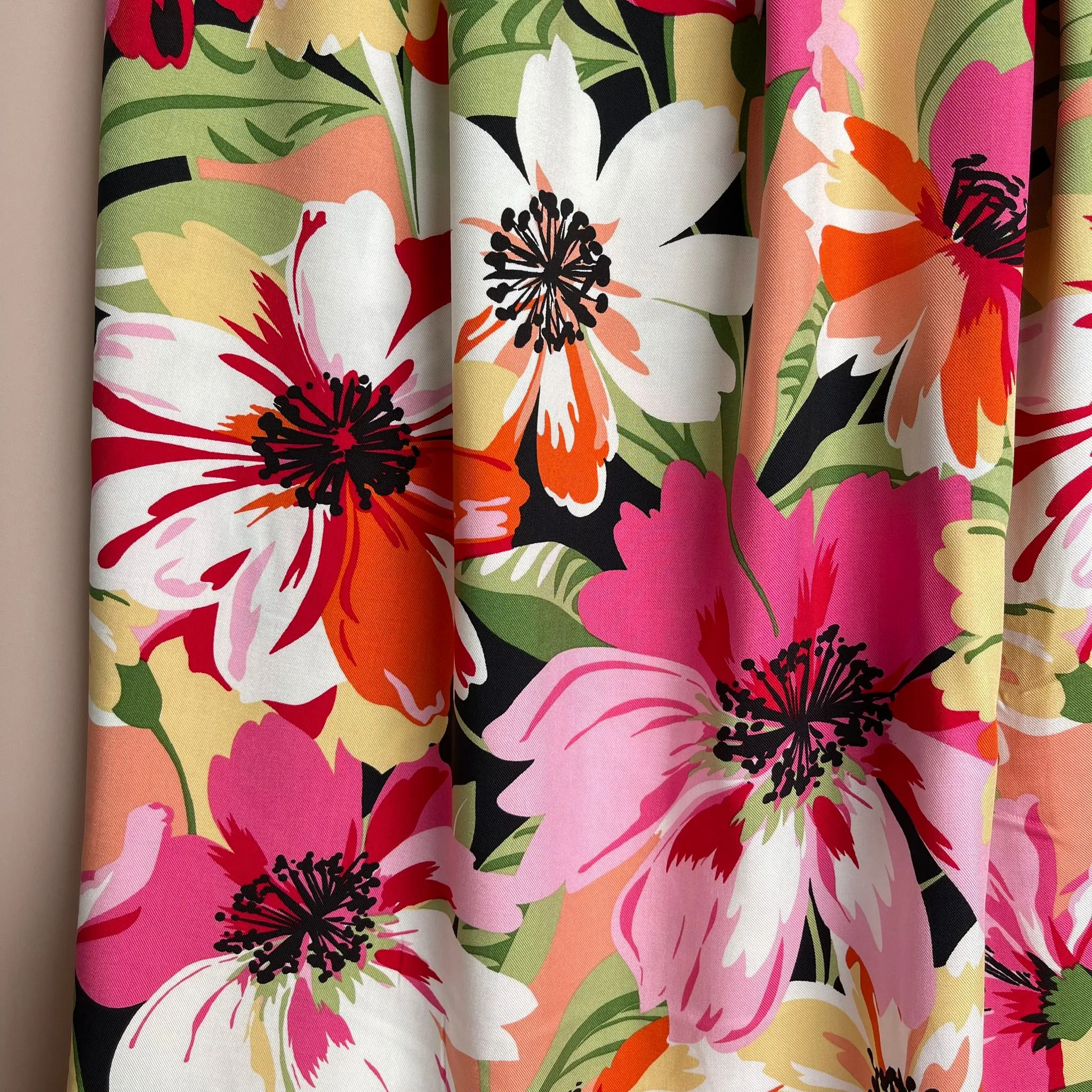 REMNANT 2.33 Metres - Joyful Blooms Pink Viscose Twill Fabric