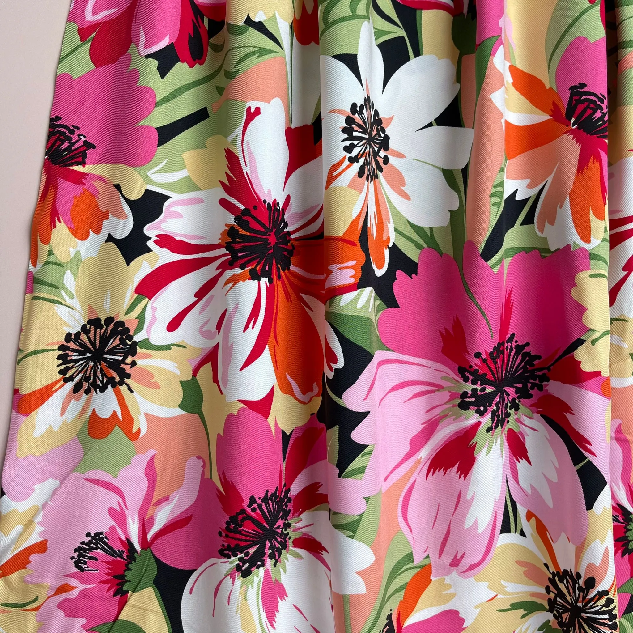 REMNANT 2.33 Metres - Joyful Blooms Pink Viscose Twill Fabric