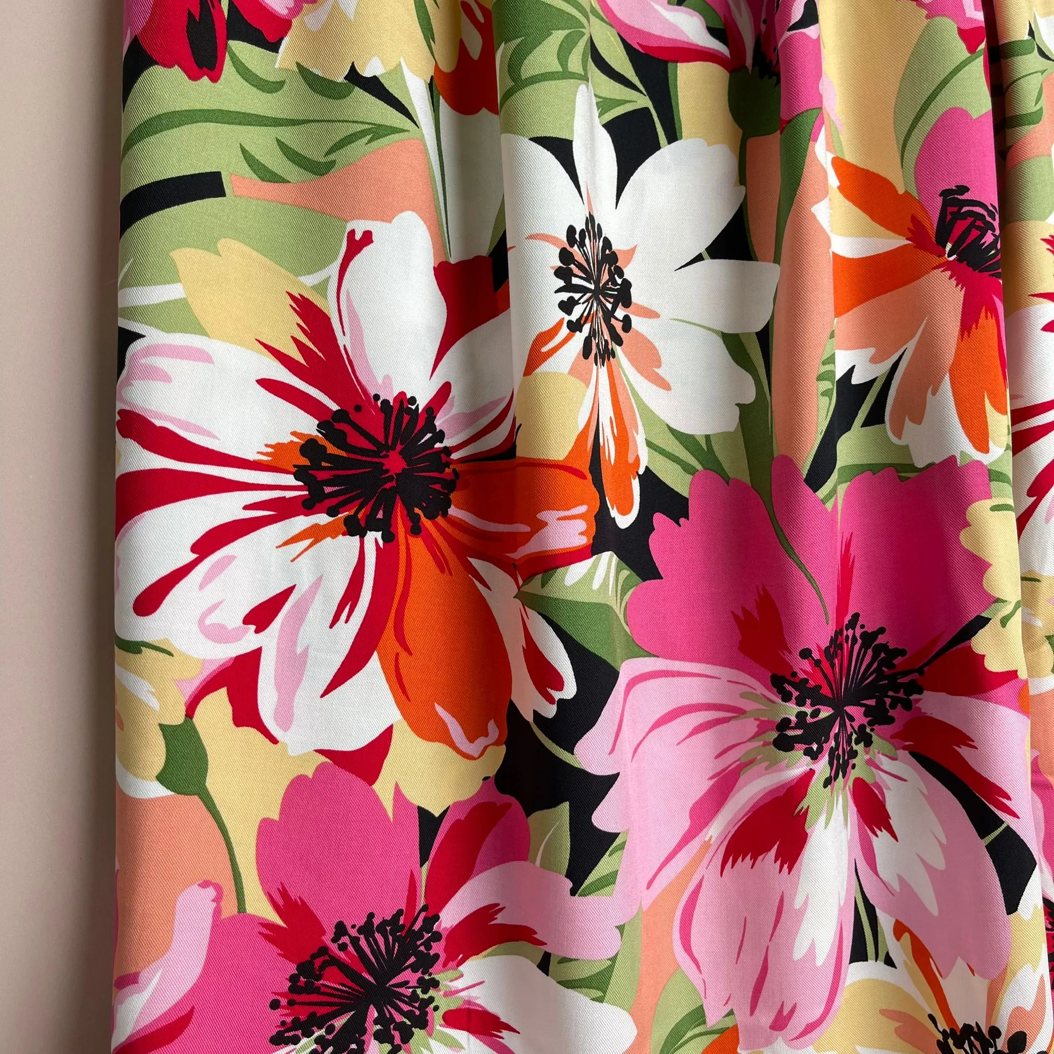 REMNANT 2.33 Metres - Joyful Blooms Pink Viscose Twill Fabric