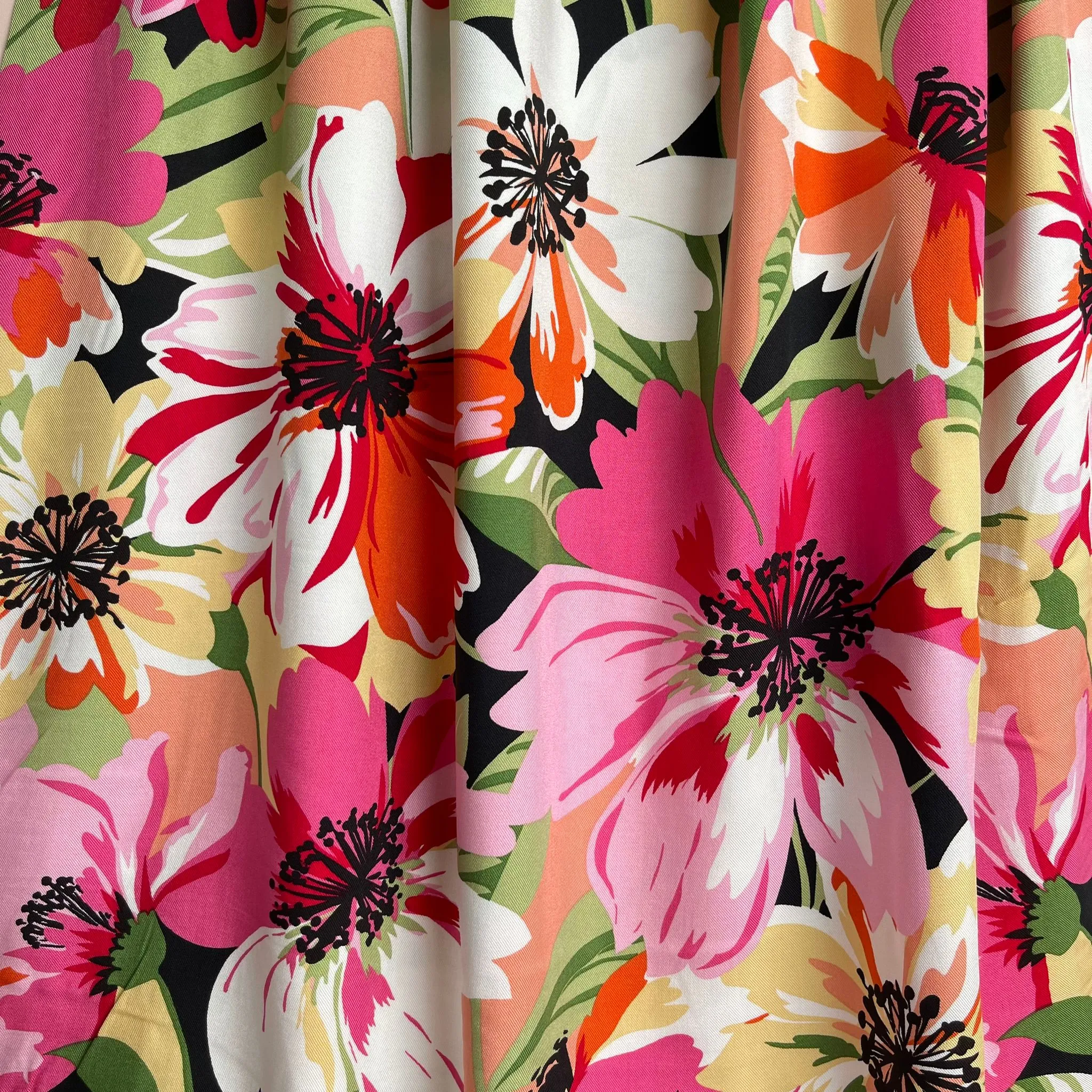 REMNANT 2.33 Metres - Joyful Blooms Pink Viscose Twill Fabric