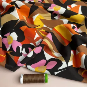 REMNANT 2.9 Metres - Graphic Abstract Floral Brown Stretch Viscose Poplin Fabric