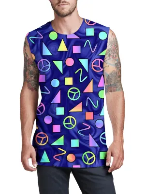 Retro Shapes Peace Symbols Blue Men's Muscle Tank