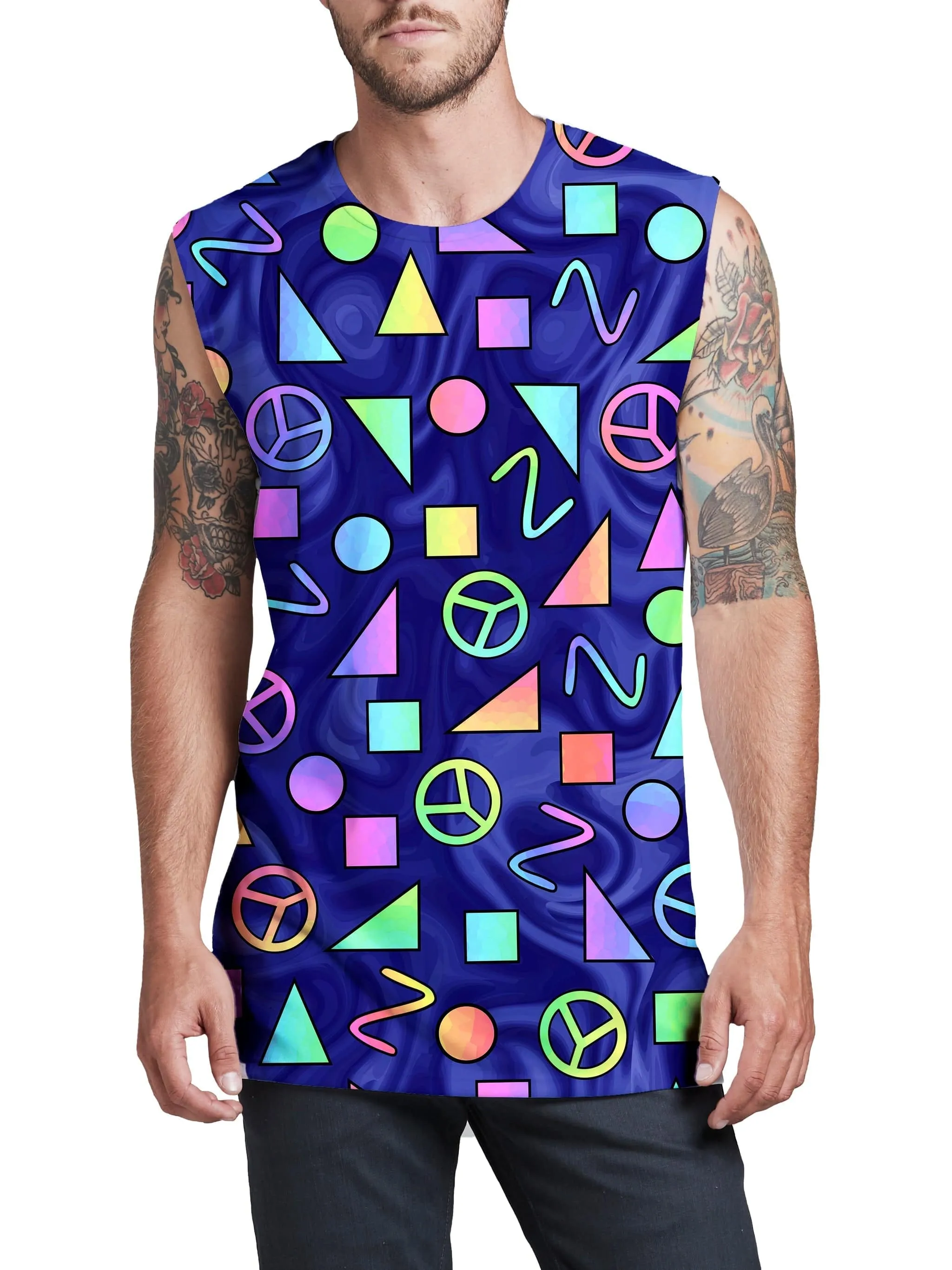 Retro Shapes Peace Symbols Blue Men's Muscle Tank