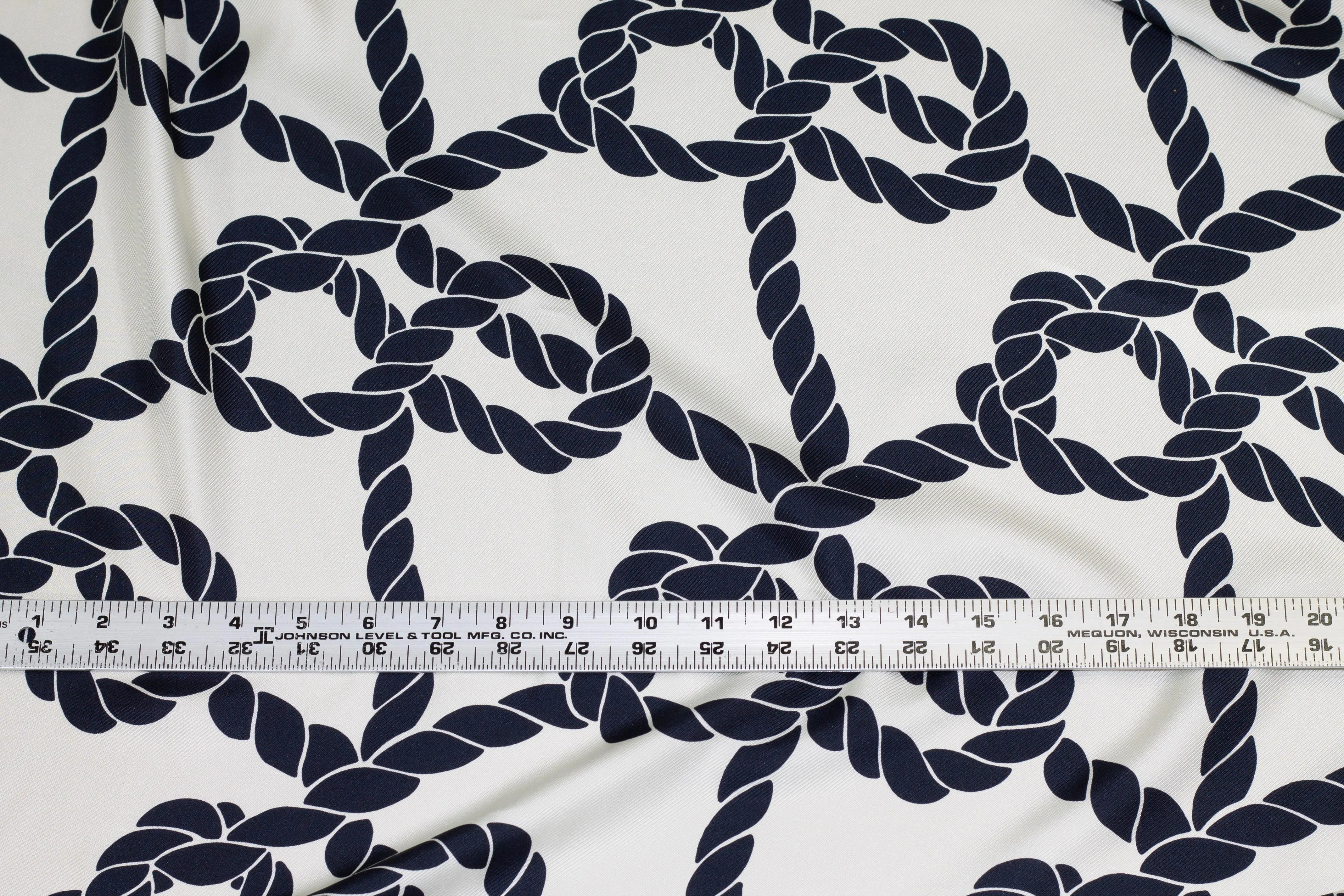 Rope Print Silk Twill - White / Navy